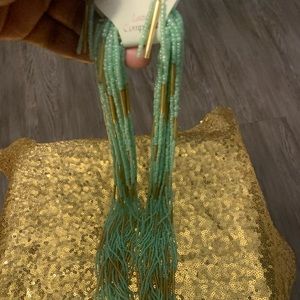 Seafoam beaded long necklace/earring set